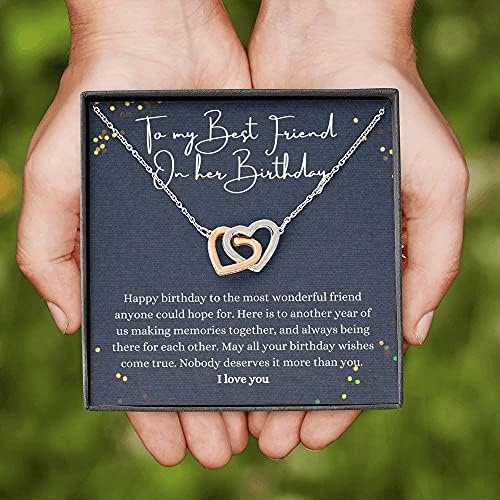 Jóias de cartão de mensagem, colar artesanal- Presente personalizado corações entrelaçados, feliz aniversário para