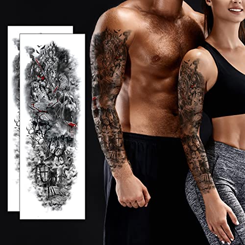 2 folhas Tatuagem temporária de braço completo, adesivos sexy 3D de tatuagem falsa tatuagem impermeável extra grande,