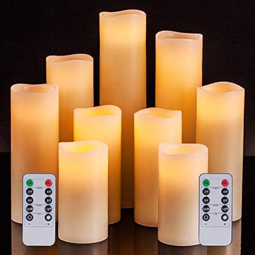 Aku Tonpa Battery Operou o conjunto de velas sem chamas de 9 pilares de cera real led velas falsas com controle remoto e temporizador