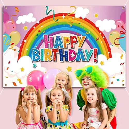 Rainbow Backdrop Rainbow Party Banner Rainbow Birthday Party Supplies Decor for Girls and Kids Birthday Party Favors Decorações