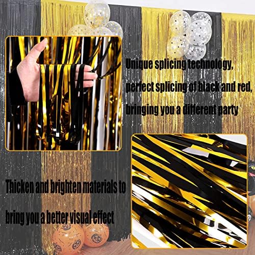 Pacote 4 Pacote de cortina de margem de papel alumínio de ouro preto cenário, 3,28 pés x 6,56 pés Metallic Tinsel Fringe