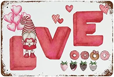 Sinais personalizados de dia dos namorados personalizados Gnome Red Heart Love Palavras de alumínio 12 x16 Hello Valentine Love Forever Heart Gnome Placa Tin Sign de cozinha Metal Tin Sign Bar Bar de decoração de casa