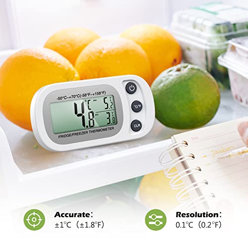 Termômetro de geladeira digital Keekit, termômetro de freezer atualizado com tela LCD, interruptor ℃/℉, registro máximo/min, termômetro