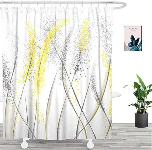 UNIFEEL Design exclusivo Resumo Plantas Preto e Amarelo Plantas de Derropétila de Tecido de Derrilha Curta, Cortina de Arte Mordern Para Decoração de Banheiro Lavável 71 X 71, Branco