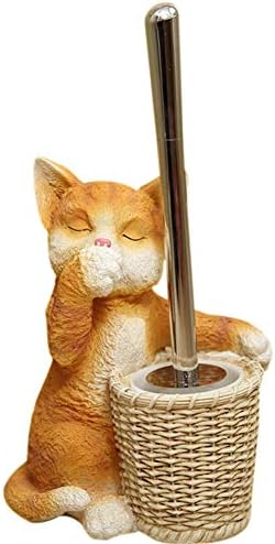 N / C Brush de limpeza de banheiro de resina de desenho animado, escova de gato criativo, limpador de vaso sanitário, conjunto com suporte,
