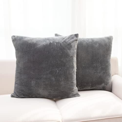 Cheer Collection MicrosHerpa Pillow conjunto de 2 para sofá, camas, quarto e sala - Ultra macio e macio, decoração de casa elegante, travesseiros de sotaque elegantes de veludo - 18 x 18, cinza