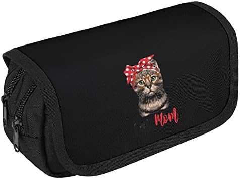 Caixa de lápis para mamãe de gato com dois compartimentos grandes bolso de bolsa de armazenamento de grande capacidade
