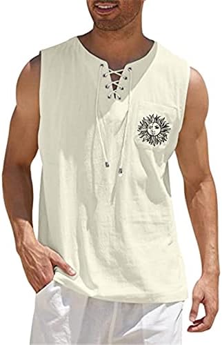 Tampas hippie de linho de algodão masculinas xxbr, renda de verão para cima V Camisetas de colete sem mangas de pescoço
