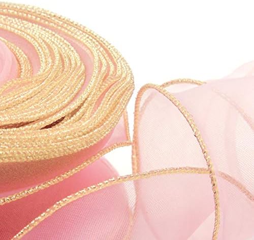 Nicrolandee blush rosa overlock de ouro pura onda de fita artesanal projetada para 2,2 polegadas por 38 jardas para embalagem de presentes,