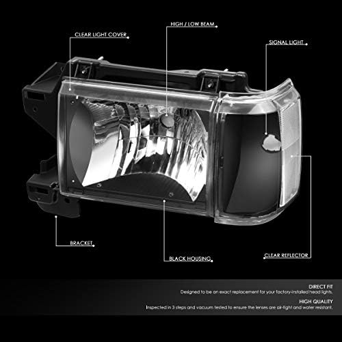 Black Houisng lateral lateral lateral lâmpadas da cabeça+kit de ferramentas compatíveis com Ford F-150 F-250 F-350 Bronco 87-91