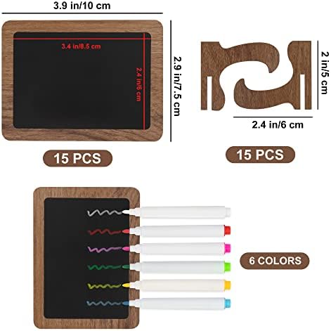TEMLUM 15 PCS Mini placar de quadro com 6 marcadores de giz, 2,9 ″ x 3,9 ″ Blackboard de madeira reutilizável Qualdizeiras