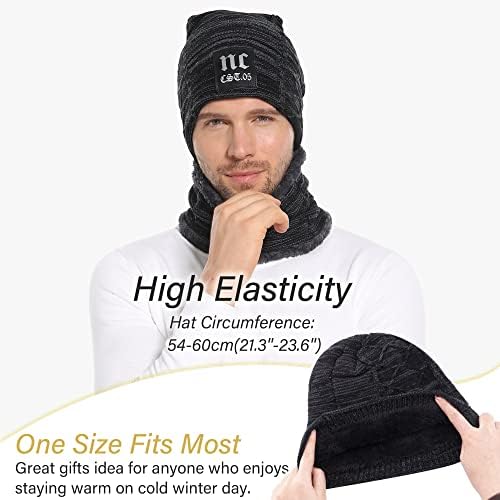 Hat de gorro de inverno feminino, lenço de chapéu de chapéu de malha quente, lã grossa de lã de inverno ladeado no