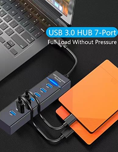 USB HUB 3.0 7PORT, USB 5Gbps Transmission Hub Splitter, hubs de rede de computadores para laptop, PC, MacBook, Mac Pro/Mini, PS4/5, XPS, Surface Pro, Galaxy Series, Mobile HDD e muito mais