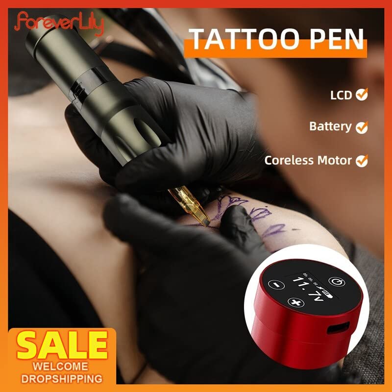 Máquina de tatuagem sem fio caneta poderosa motora de cor 1800mAh PACK PACK TATTOO EQUIPAMENTO PROJETO DE TOTO DE TAÇA PARA ARTE CORPO 无线 笔 强大 强大 无芯 无芯 电机 1800mAh 电池组 专业 纹身 设备 用 于 人体 艺术 艺术 艺术 艺术 艺术 艺术 人体 人体 艺术