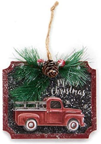Classic Rustic Farmhouse Decor Tree Holiday Ornamentos de caminhões vermelhos antigos Barn Buffalo Snowflake Snowflake 3 Peças na caixa de presente