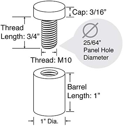 Standing de aço inoxidável Diâmetro de 1 polegada x 1 polegada Comprimento do barril Pinco escovado para PVC, vidro e sinalização