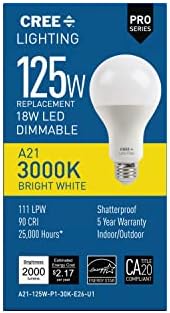 Cree Lighting Pro Série A21 125W Bulbo LED equivalente, branco brilhante, diminuído, 25.000 horas de vida