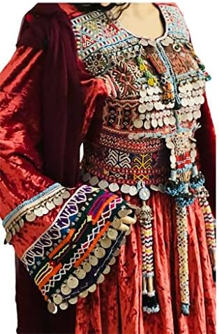 Roupas femininas afegãs, Gande Afghani, Kochi, 2 peças Borgonha