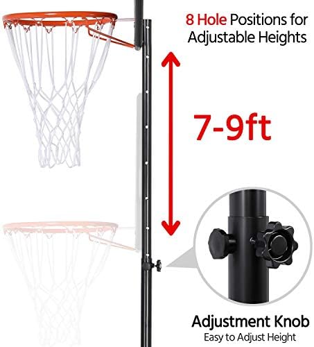 YAHEETECH 32 Sistema de meta de argola de basquete portátil de 7-9 pés de altura de polietileno ajustável para a tabela de polietileno