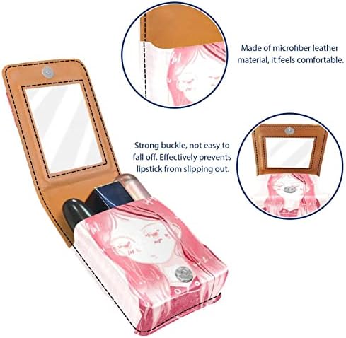 Caixa de batom oryuekan com espelho bolsa de maquiagem portátil fofa, bolsa cosmética, garotão cartoon rosa kawaii adorável