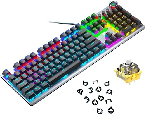 Teclado de jogos mecânicos de cc shopping, com LED legal RGB LED Rainbow Gaming Backlit, Blue and Brown Switch Dual Sense, 104 chaves