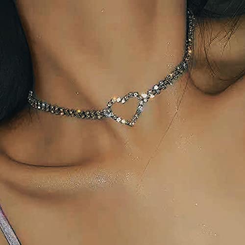 Colar de gargantilha de jakawin shinestone colar de prata colares de coração moda cristal charconds vintage pescoço cadeia
