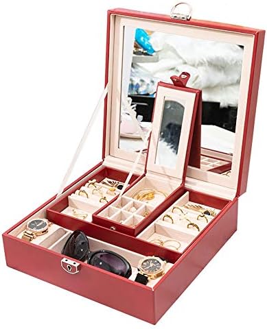 Caixa de armazenamento de couro de jóias portáteis QTT para jóias com espelho Duas cores Caixa de armazenamento para