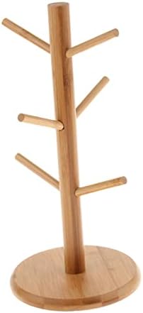 Ｋｌｋｃｍｓ Bamboo Rack Rack Tree Removable Bamboo Caneca Stand Stand Copo Organizador Organizador do cabide com 6 ganchos