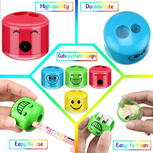 72 peças afiadores de lápis Kids Kids Handheld Lápis Manual do Era Dual Hole Smile Face Cartoon Expressão de Lápis Sharpingners