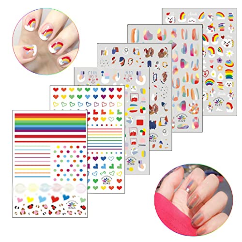 Rainbow Nail Art adesivos 3d Auto -adesivo 6 lençóis Decalques de arte da unha para designs de unhas Mulheres Beleza Accessorias de unhas Acessórios para unhas Manicure Dicas de verão