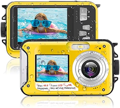 Câmera à prova d'água Full HD Full Water prova d'água Câmera digital Auto-águia Subaidrana Câmera dupla de 2,7k 48mp Câmera subaquática para snorkeling （azul）