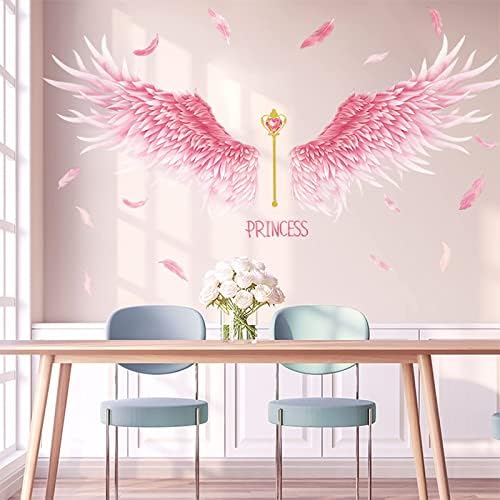 Decalques de parede de asas de anjo de penas rosa 3D, adesivos de parede criativos de Mykasen Princess Porn