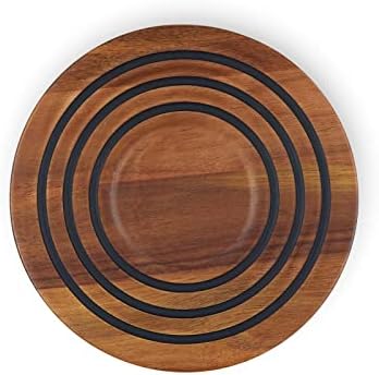 Le Creuset Magnetic Wooden Trivet, madeira de acácia com anéis de silicone preto