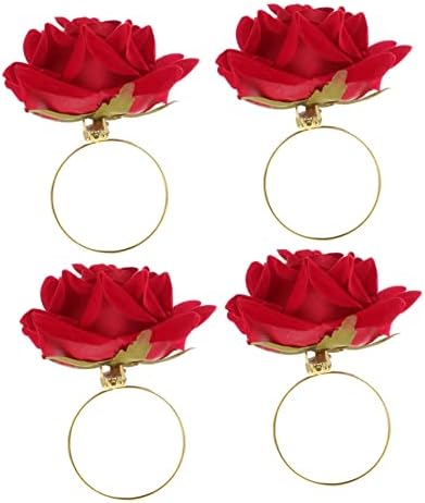 Veemoon 4pcs Rosa guardanapo fivela de metal rosa anéis de guardanapo floral decoração floral