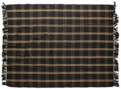 Creative Co-Op Plaid Black & Tan Finged Tecla Cotton Blend Throw 60 polegadas x50