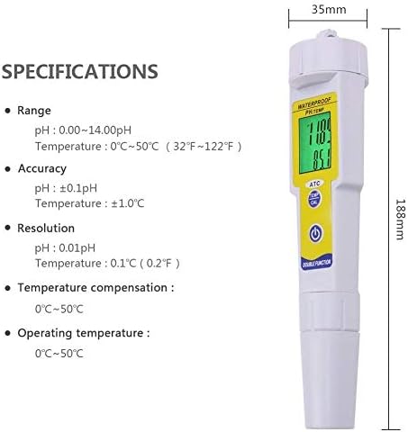 Zuqiee Digital Mini PH Correção automática Correção automática Medidor de acidez Dispositivo de análise de qualidade do tipo de caneta com luz de fundo Precisa pH