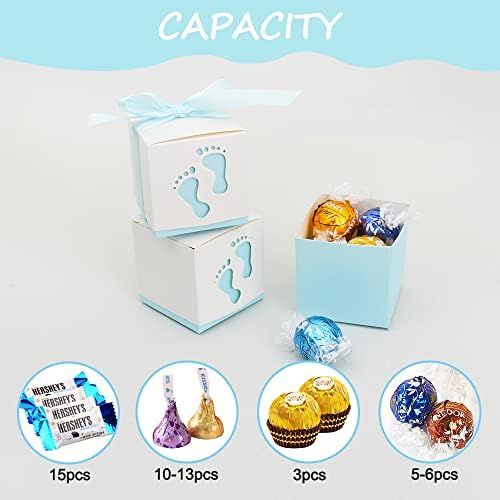 Caixas de doces do chá de bebê beishida caixas de doces de pegada azul com fitas para menino e menino revelam festa