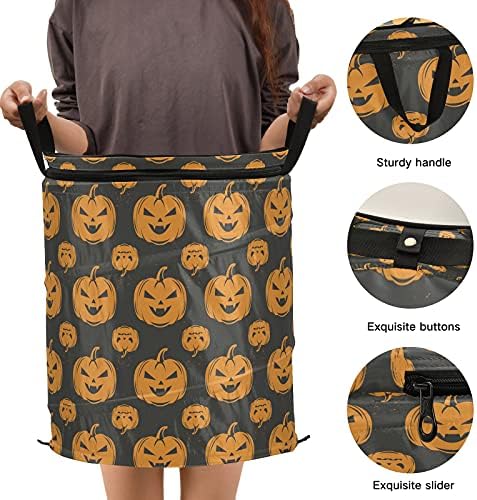 Scary Pumpkin Happy Halloween Pop Up Laundry Horty com tampa de cesta de armazenamento dobrável Bolsa de roupas dobráveis ​​para