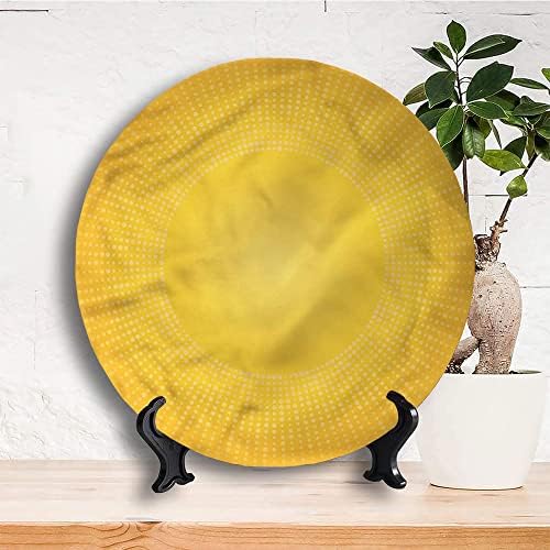 Placa de exibição de cerâmica dos Ligutars, prato decorativo de cerâmica amarela, círculo moderno do sol, 6 polegadas,