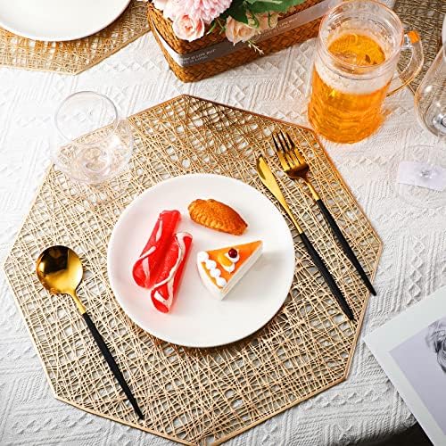 24 PCs Gold Octogonal Placemats Hollow Out Gold Placemats não deslizados Lavagem de ouro lavável tapetes de mesa limpa Resistência