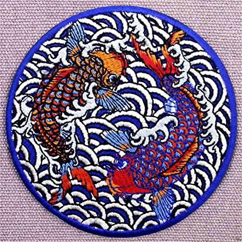 Zegins koi japonês peixe remendo bordado apliques ferro em costura no emblema