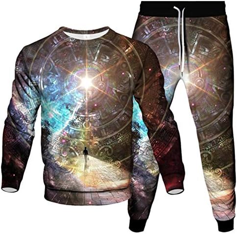 Honeystore Men's Universo Galaxy Print Tracksuit Set Pullover Top e Rankgers Calças