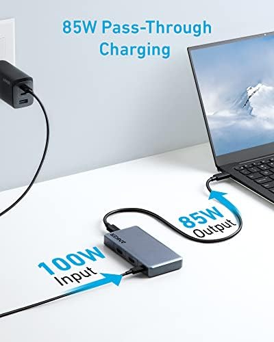 Anker USB C Hub, Anker 343 USB C Hub com entrega de energia 100W, portas HDMI 4K dual, uma porta USB-C a montante, 3 portas