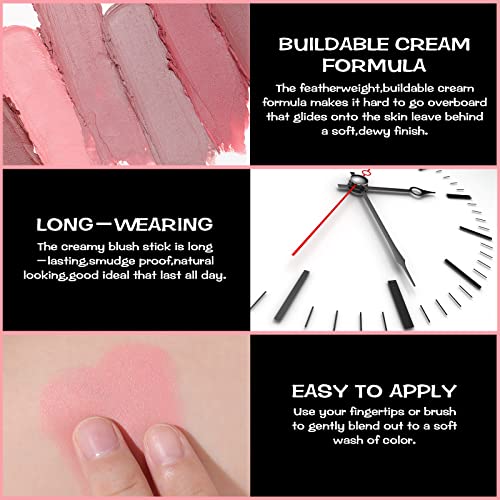 Maquiagem de blush de creme de focallete, bastão de blush construtável para bochechas, acabamento fosco e úmido, uso longo, aplicação fácil, bastão múltiplo leve, rosa bebê