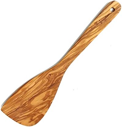 Spátula de madeira de oliveira Ideaolives, espátula curva de madeira natural para fritar, longa colher de madeira para girar