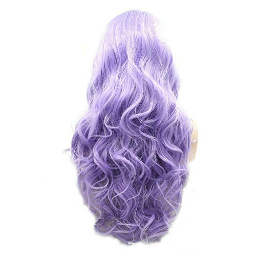 Serenewig pastel púrpura lilás lilás púrpura longa onda encaracolada renda frontal perucas de calor fibra de calor para mulheres