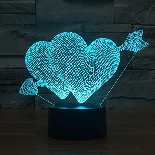 Love Romantic Glow Led Night Light Light 3D Arrow através do coração 7 Cores Sensor de toque de lâmpada de ilusão óptica perfeita para