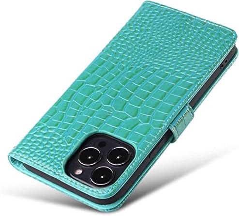 Caixa da carteira KKFAUS para iPhone 13/13 Pro/13 Pro Max, Caixa magnética de couro padrão de crocodilo com cartões Pocket Stand