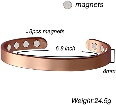 Pulseira de cobre magnética de drenagem linfática para terapia de artrite para homens para alívio da dor no túnel do carpo 3500 ímã