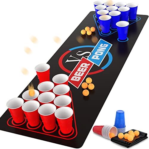 Goldge Beer Pong Table tapete, jogos de bebida para festas de adultos, jogos de adultos, bolas de pong de cerveja 8pcs, copos de pong de cerveja 30pcs, jogos de bêbado, conjunto de pong de cerveja